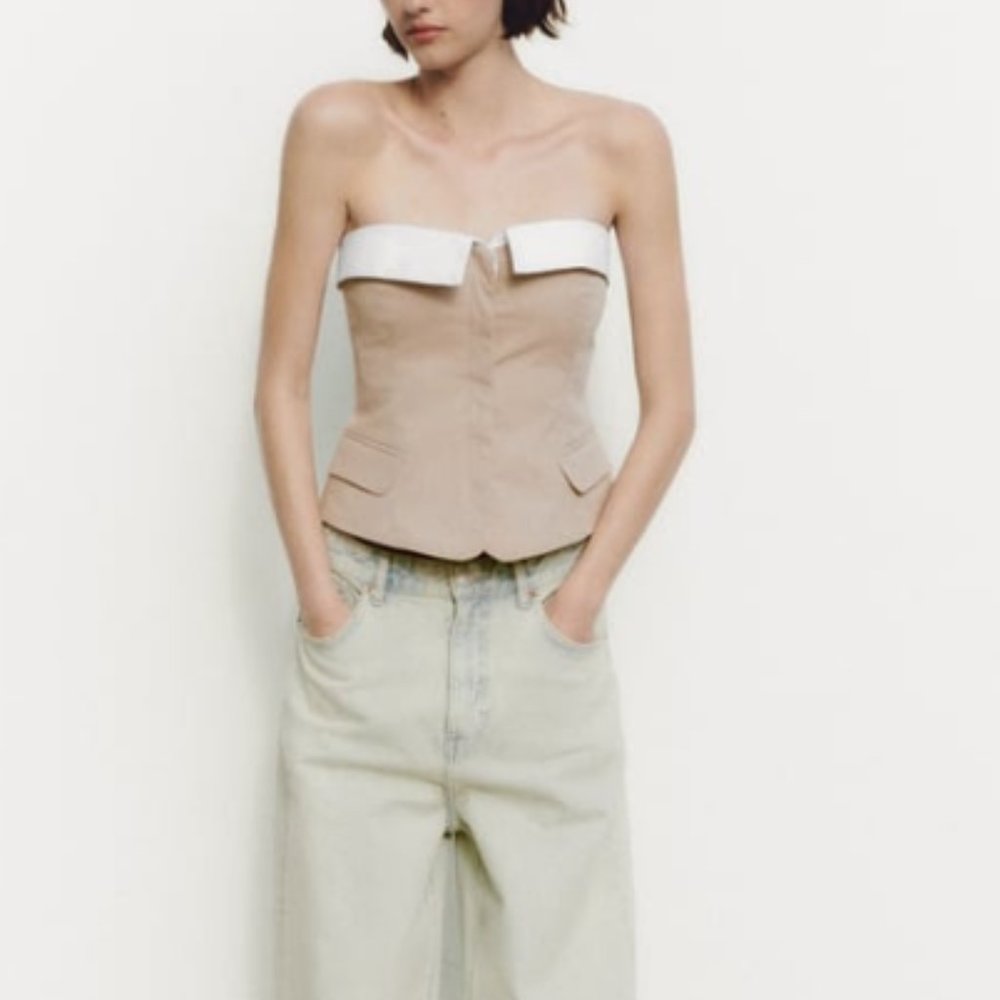 Zara NWT Strapless Top - Beige Sz Small